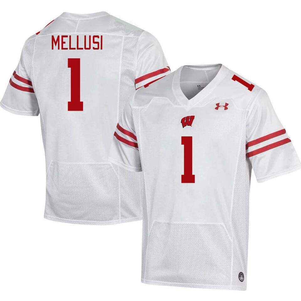 Men #1 Chez Mellusi Winsconsin Badgers College Football Jerseys Stitched Sale-White - Click Image to Close